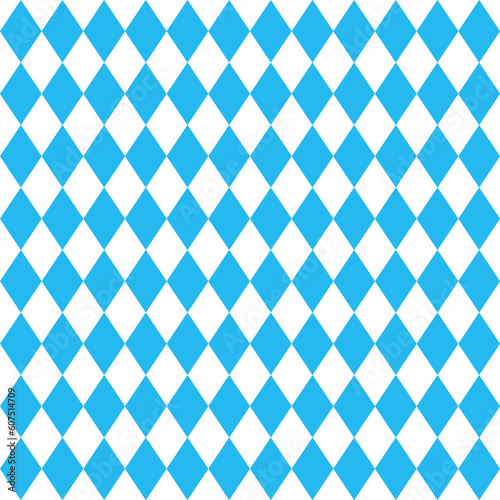 Oktoberfest diamond seamless pattern with blue and white rhombuses for wrapping paper, tablecloth. Octoberfest traditional texture. Germany wallpaper. Bavarian background. Vector color illustration.
