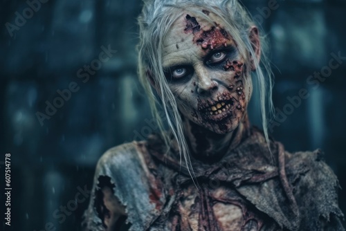 Zombie woman or female monster, horror concept. AI generated, human enhanced
