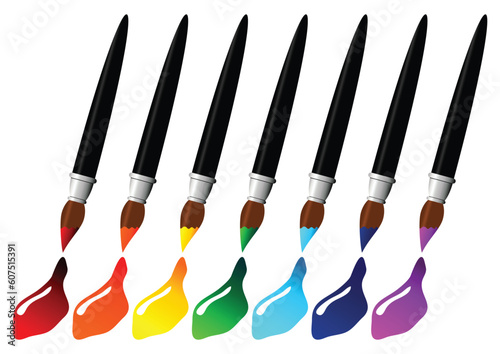 Brushes painting the colors of the rainbow over white background