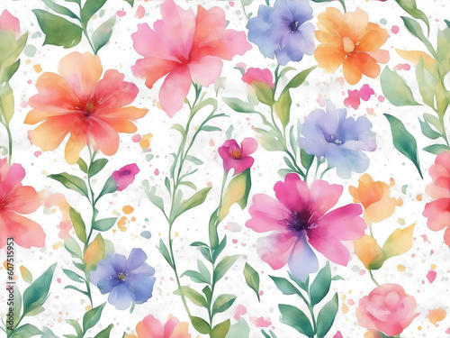 Watercolor flowers background, abstract floral pattern isolated on white. Generative AI. © Cobalt