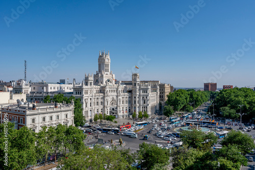 Madrid, Spain.18.05.2023.Panoramic view of the Madrid City Hall with Paseo Recoletos and Plaza de Cibeles. photo
