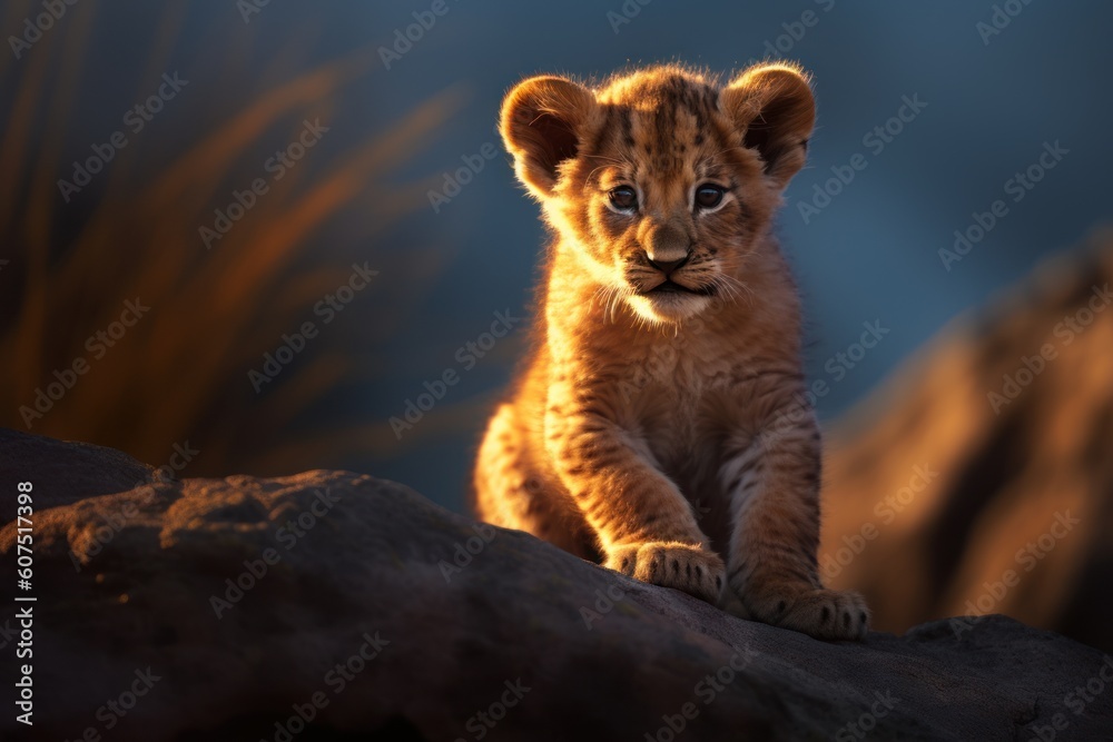 Obraz premium a portrait of a lion cub in the wild, ai tools generated image