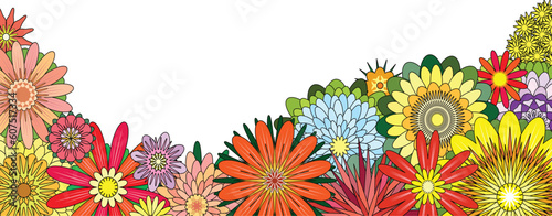 Editable vector foreground of various colorful flowers