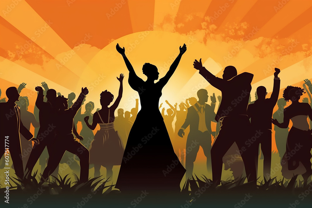 illustration of a group of African American empowered and getting emancipation in the United States illustration of a group of African American empowered and getting emancipation in the United States