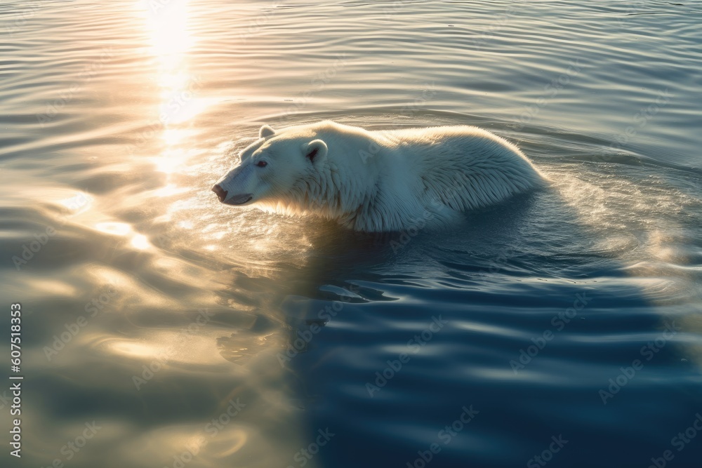 Fototapeta premium Polar Bear in the Unprecedented Heat of the North Pole