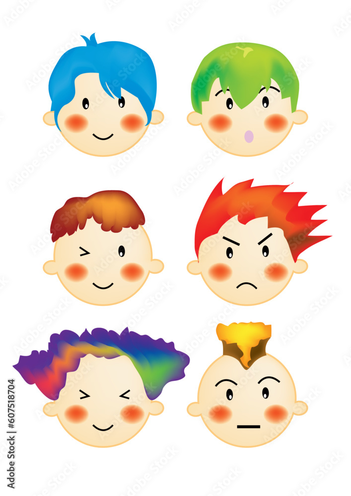 A series of boys hair style, expression, vector, illustration A series of boys hair style, expression, vector, illustration