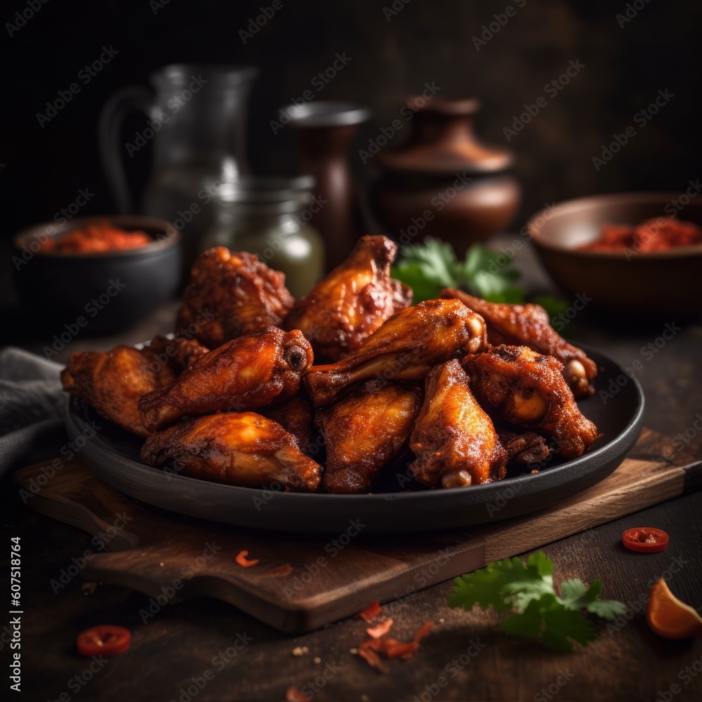 A delicious serving of chicken wings with sauce. Generative AI. A delicious serving of chicken wings with sauce. Generative AI.