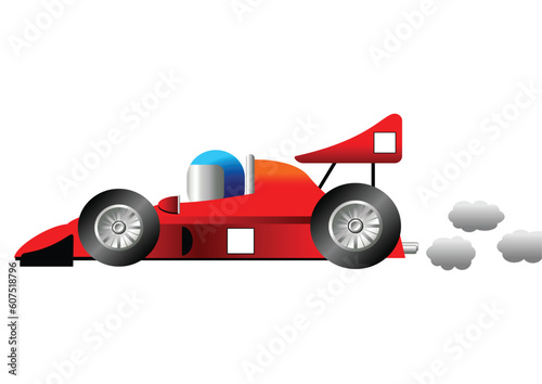 Funny race car isolated over white background