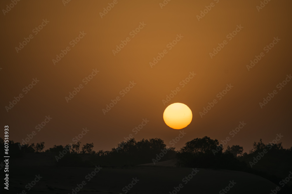 African sunrise in the desert of Senegal