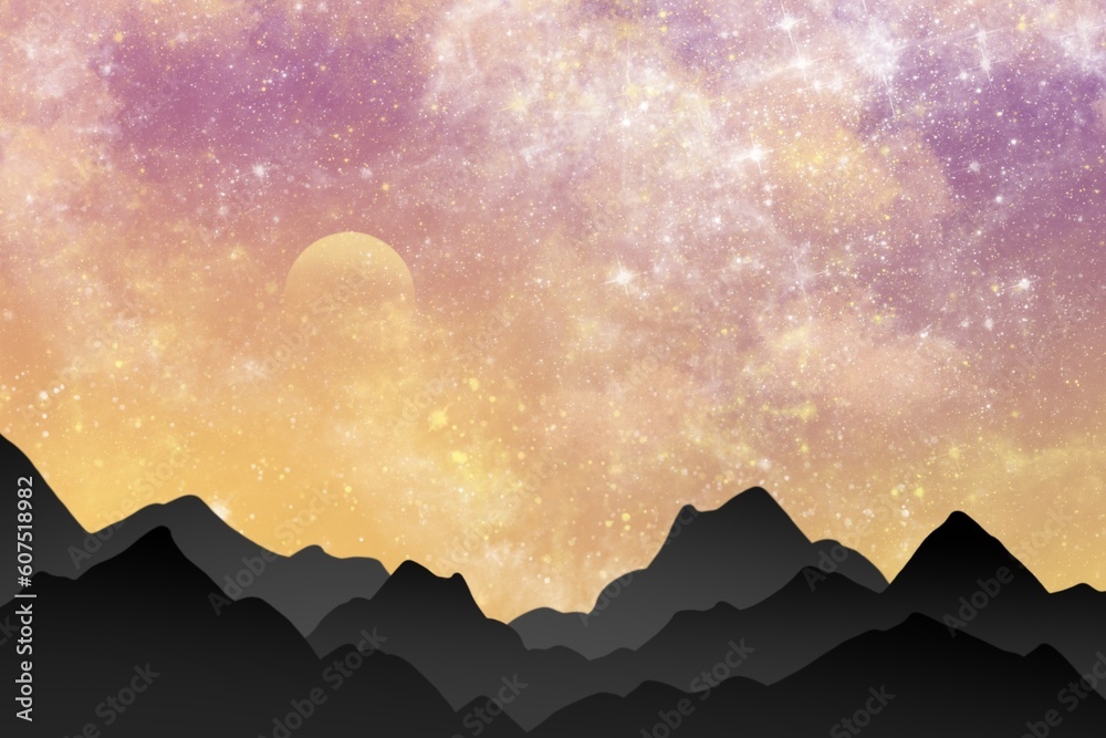Silhouette Mountain Gradient Sky Watercolor Background