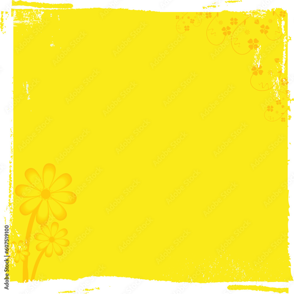Distressed yellow background with daisies and floral corners Distressed yellow background with daisies and floral corners