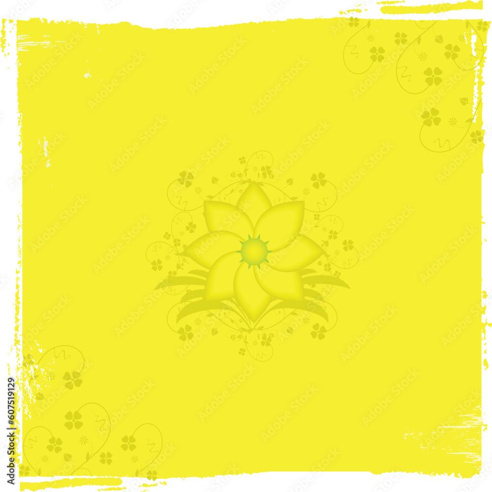 Distressed background with central daisy and floral corners Distressed background with central daisy and floral corners
