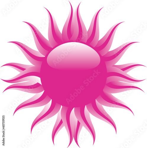 Reflective pink sun icon with gradient pink rays