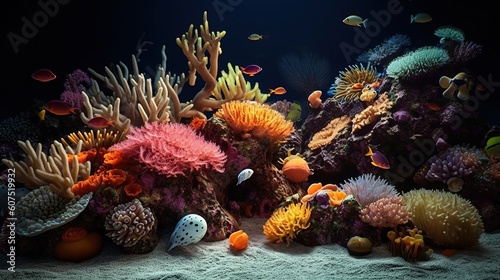 Fototapeta Naklejka Na Ścianę i Meble -  a group of fish and corals in a tank. Generative AI Art.