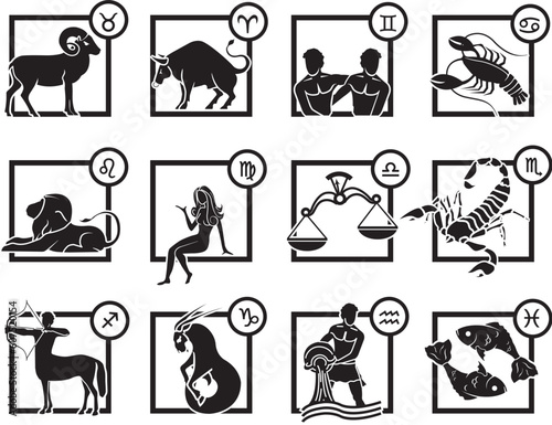 Zodiac Icons Set - twelve Astrology signs