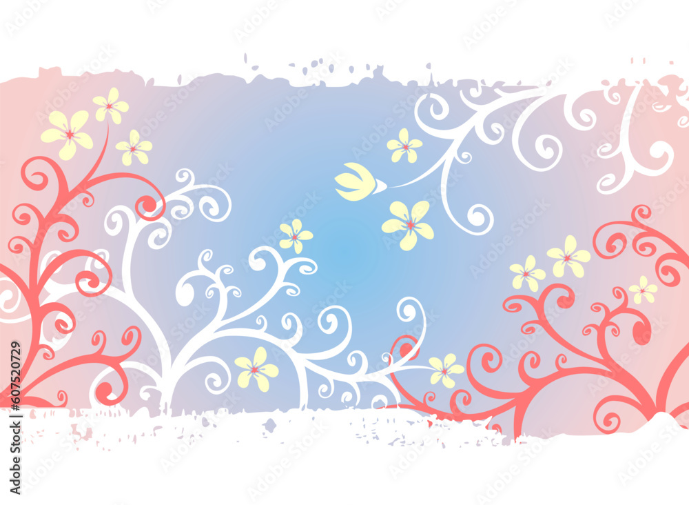 Ornate stylized vegetative background with yellow flowers. Ornate stylized vegetative background with yellow flowers.