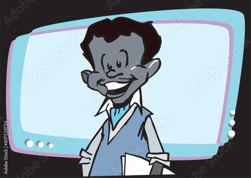 speaker or film director and screen - cartoon style