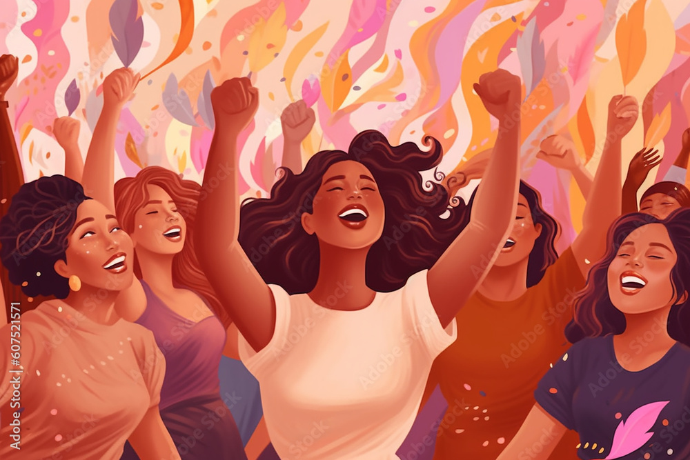 Obraz premium Illustration of female empowerment , Female power , diversity, strong girl concept , international woman day. Anti racism, stop discrimination