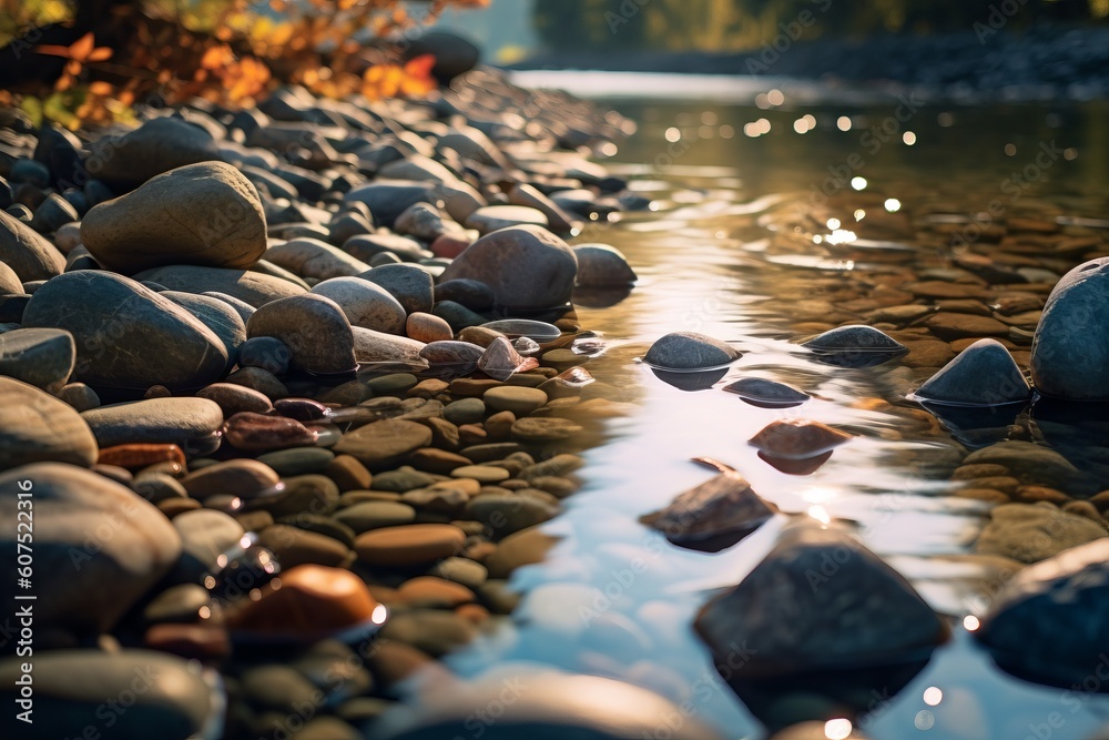 Fototapeta premium River rocks by a small brook. Generative AI