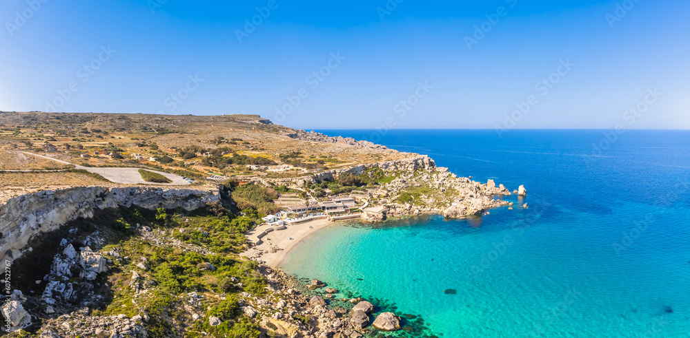 Paradise beach in Malta island, Europe. Azure Mediterranean sea - obrazy, fototapety, plakaty 