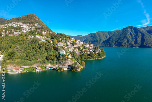 Fototapeta Naklejka Na Ścianę i Meble -  Panorama of Lugano city and lake, Ticino canton, Switzerland, Europe