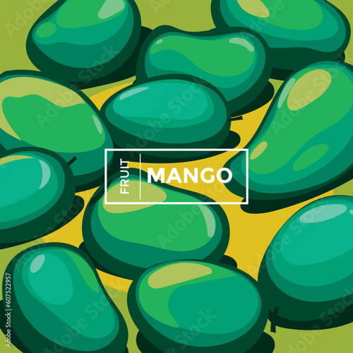 Whole and half of ripe mango fruit cartoon for decoration set