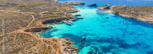 View of Blue Lagoon paradise, Comino island, Malta. Sea and beach