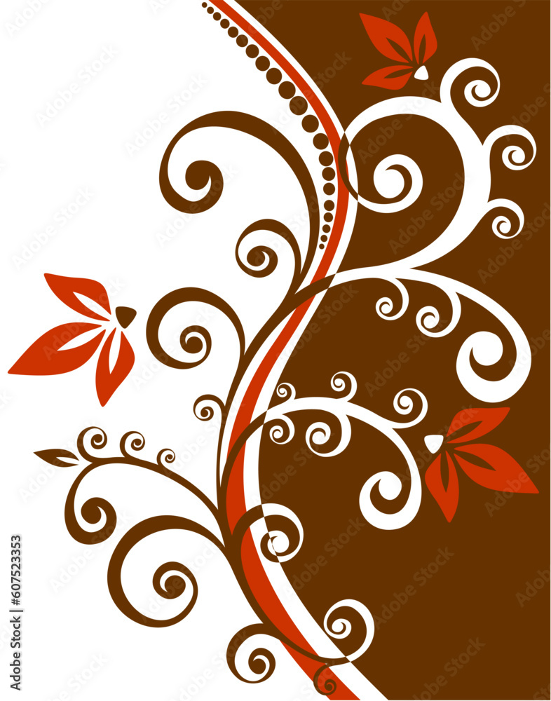 Gentle curves and flowers on a red background. Gentle curves and flowers on a red background.