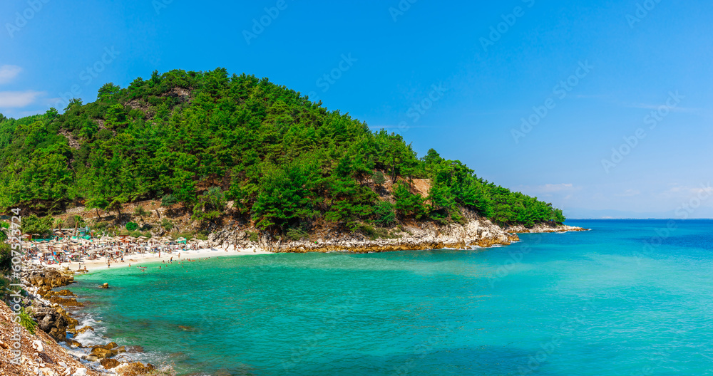 Marble Saliara beach, Thassos, Greece, Europe. Thasos island in summer