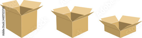 Open cardboard boxes in three sizes