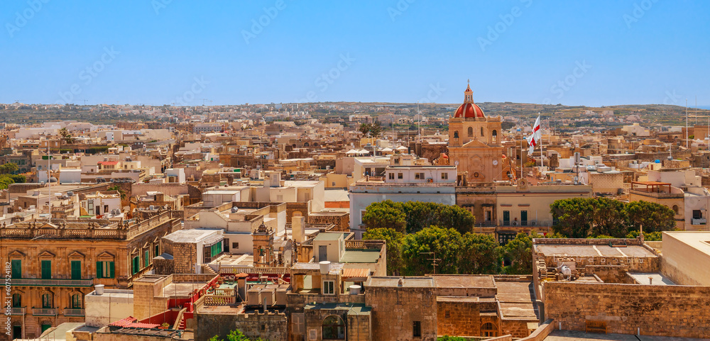 Aerial view of Rabat Mdina city, Malta, Europe. Sunny summer