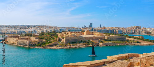 Valletta, Malta island, Europe. Cityscape and Mediterranean sea