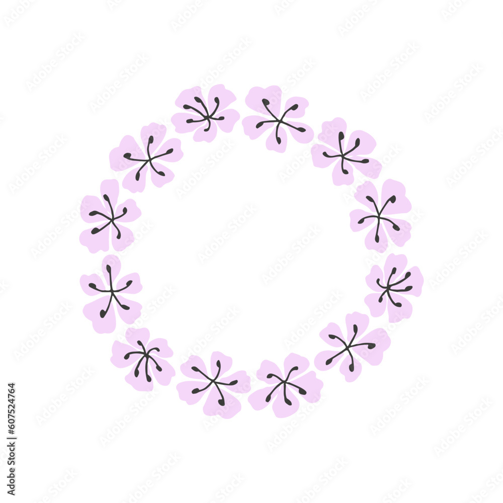 Flower wreath isolated on white background. Simple doodle floral elements for design