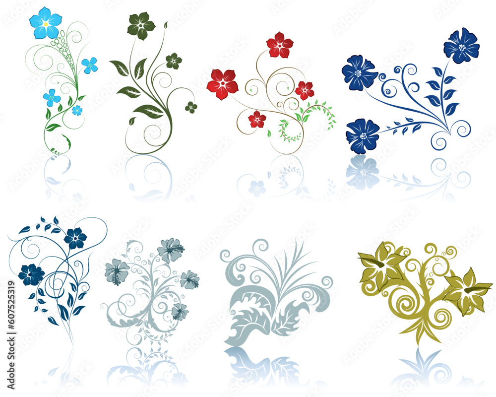 Set of different flowers pattern for making ornate backgrounds