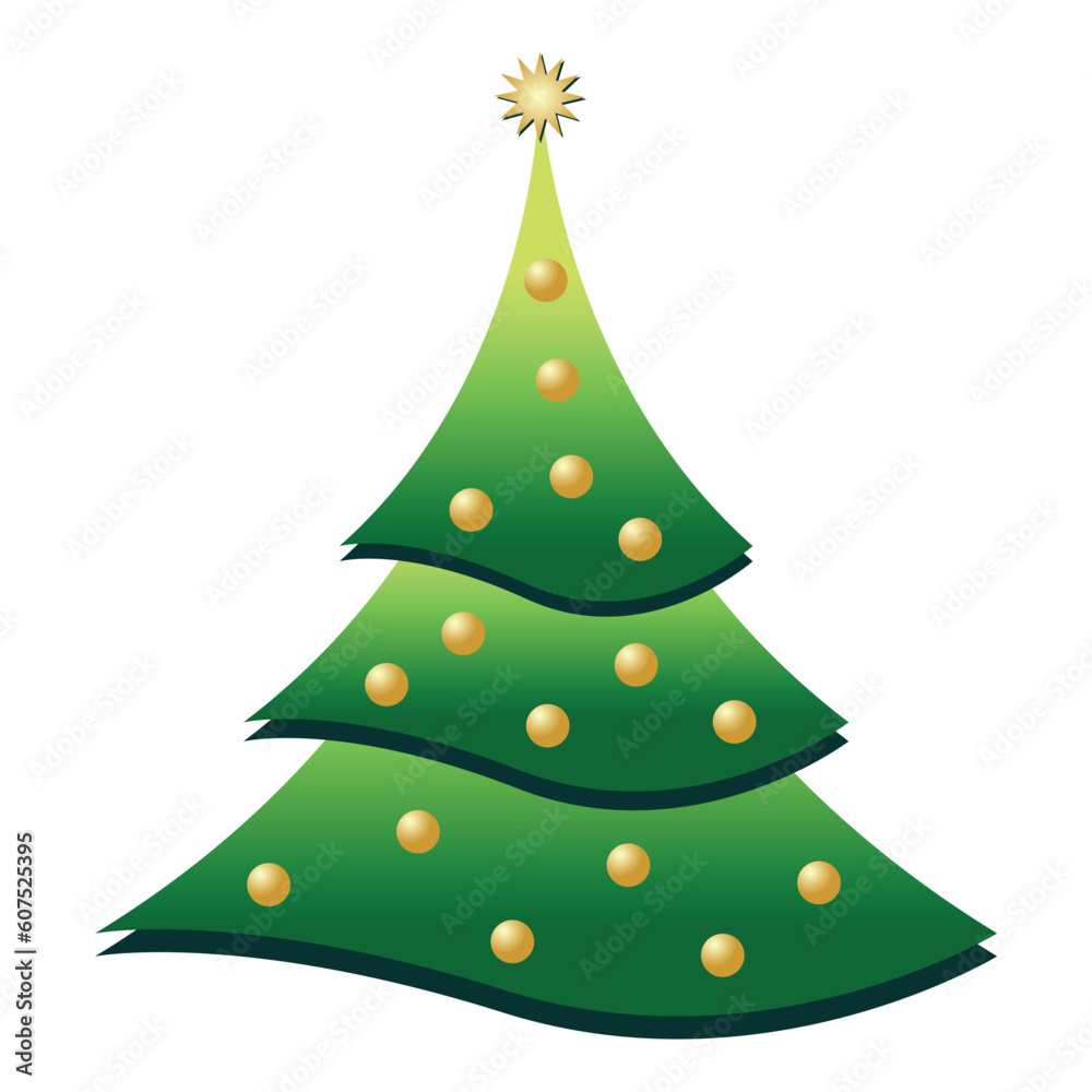 Christmas tree with golden balls over white background