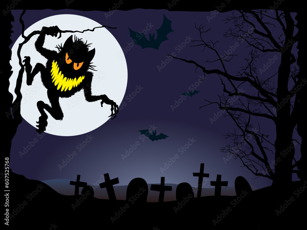 Demonic night, vector illustration for Halloween holiday