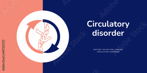 Circulatory Disorder Banner on Pink and Blue Background. Stylish Banner with Text and Icons for Healthcare and Medical