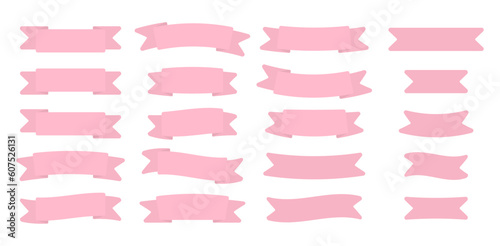 Cute ribbons set. Pink ribbon banner collection. Vector illustration isolated on white.