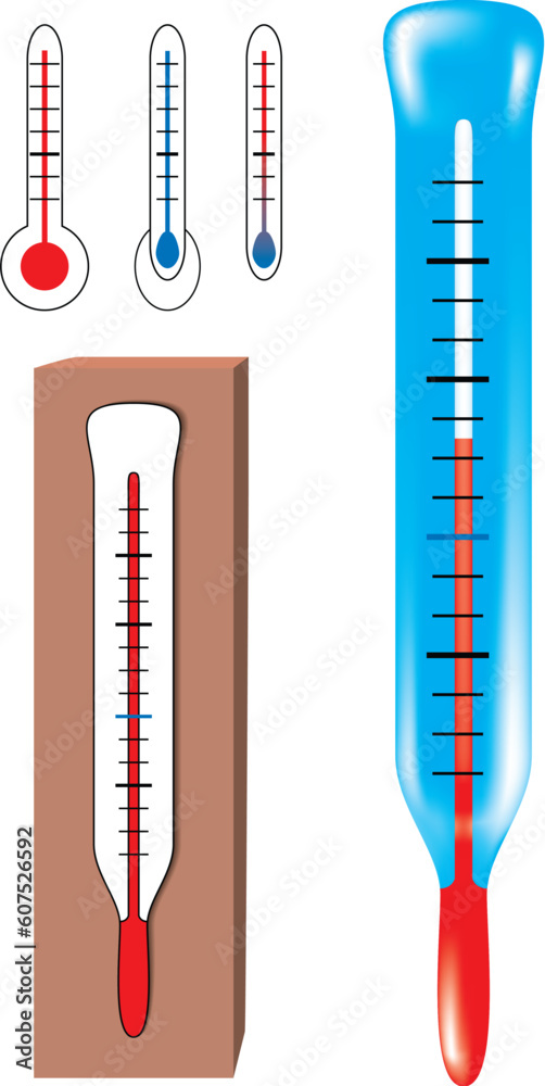 Set of vector thermometers. Uses gradient mesh for the blue thermometer. Set of vector thermometers. Uses gradient mesh for the blue thermometer.