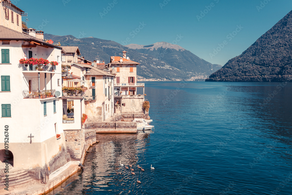 Old small village and lake Como, Lombardy region, Italy, Europe