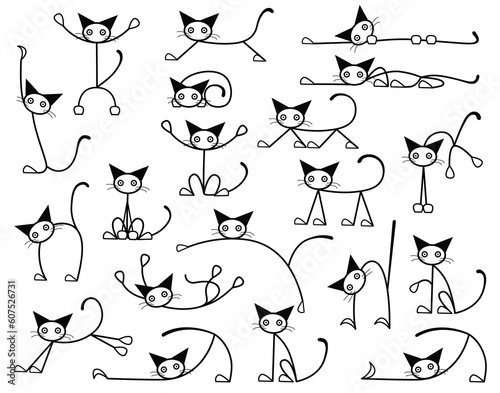 Collection of editable vector cat sketches in various positions
