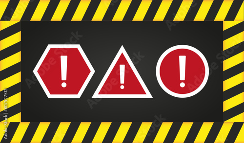 Caution sign red color. Atention yellow tape vector illustration.