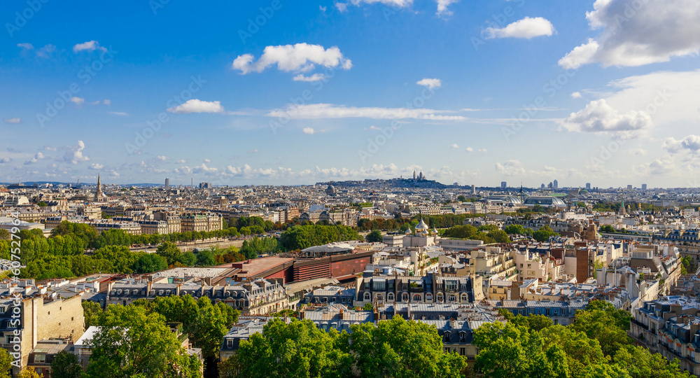 Aerial view from Eiffel tower in Paris, France, Europe in summer