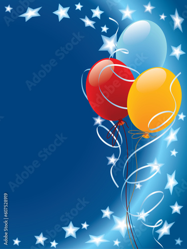 Balloons decoration with stars and wind on a blue background