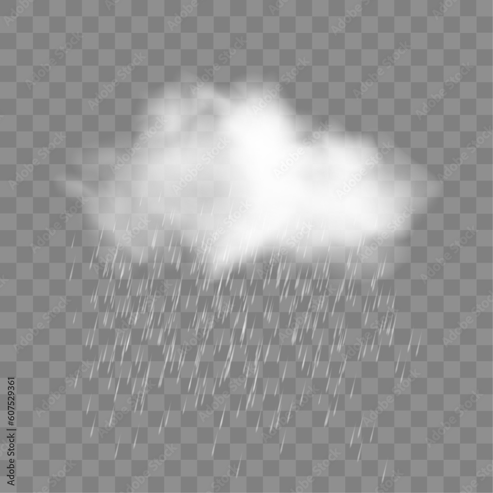Rain and white cloud vector stock image isolated on transparent ...