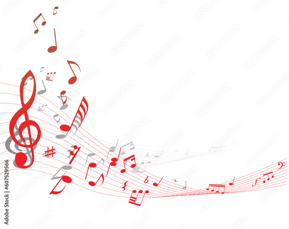 Obraz premium Musical note staff on the red background