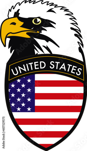 Vector illustration of Eagle with grest of American flag photo