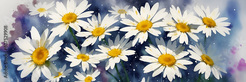 Cartoon Daisy flowers. AI generated illustration © vector_master