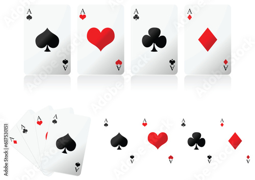 Playing cards over white background. Four aces poker hand.