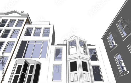Architect's Community featuring various dwellings and offices in vector format. Every feature of each building including doors and windows can be edited or colored to suit.
